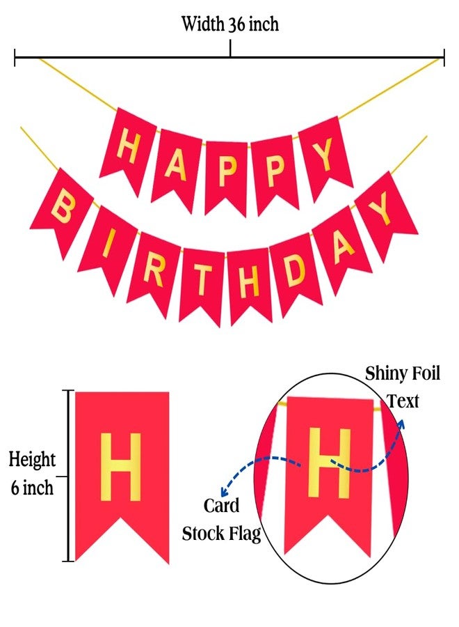 Flyloons Red Happy Birthday Banner with Confetti Balloons Decoration Kit for Boys Girls Kids Men| 8 Pcs Red Colour Confetti Meatallic Balloons| 13 Pcs Reusable Happy Birthday Paper Banner - Image 3